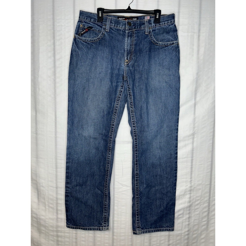Ariat FR M3 Jeans Mens 34x32 Blue Loose Straight Flame Resistant Denim 10014450